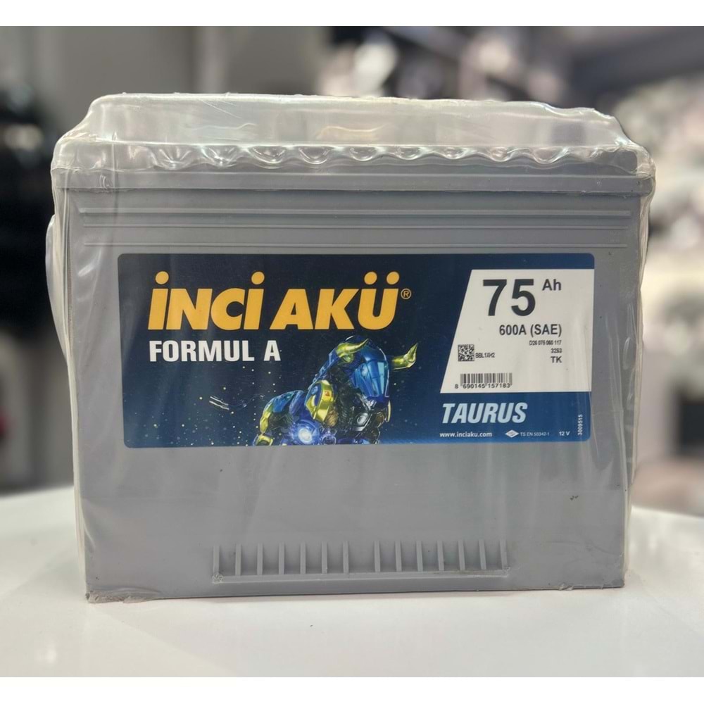 İNCİ AKÜ 12 75 AH 600 EN FORMUL A TAURUS ÜSTTEN TERS KUTUP AKÜ