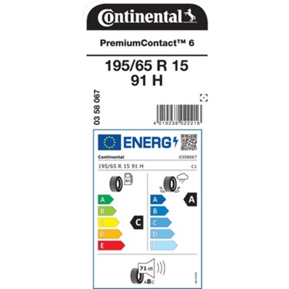 CONTİNENTAL 195/65R15 95 H ECO CONTACT 6 (A-A-69) LASTİK 44/24