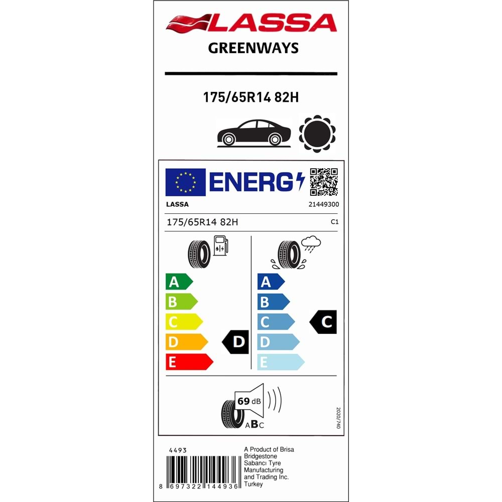 LASSA 175/65R14 82H GREENWAYS (D-C-69) LASTİK 2025