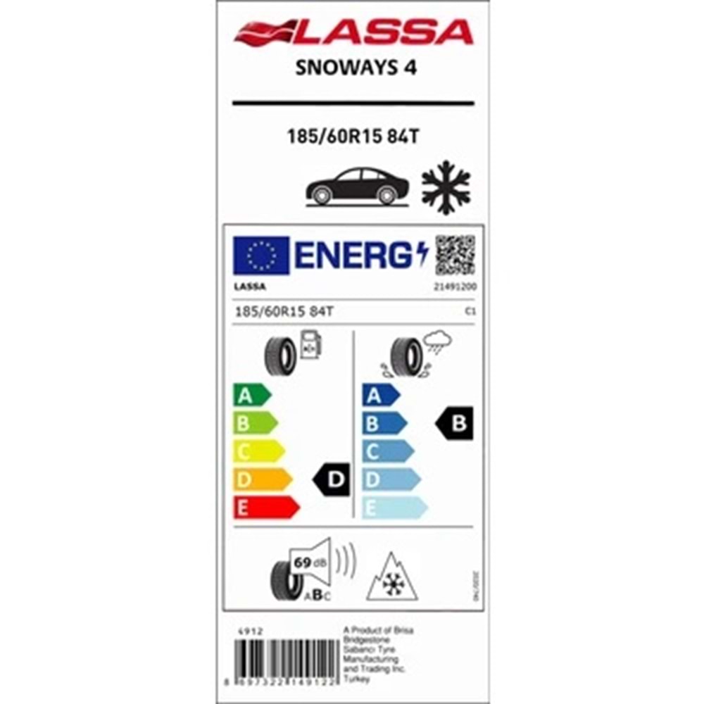 LASSA 185/60R15 84 T SNOWAYS 4 (D-B-69) LASTİK 2022