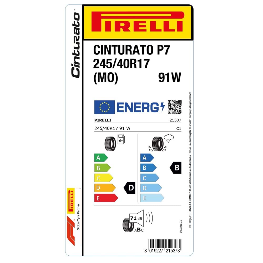 PİRELLİ 245/40R17 91W (MO) CINTURATO P7 (D-B-71) MERCEDES LASTİK 44/24