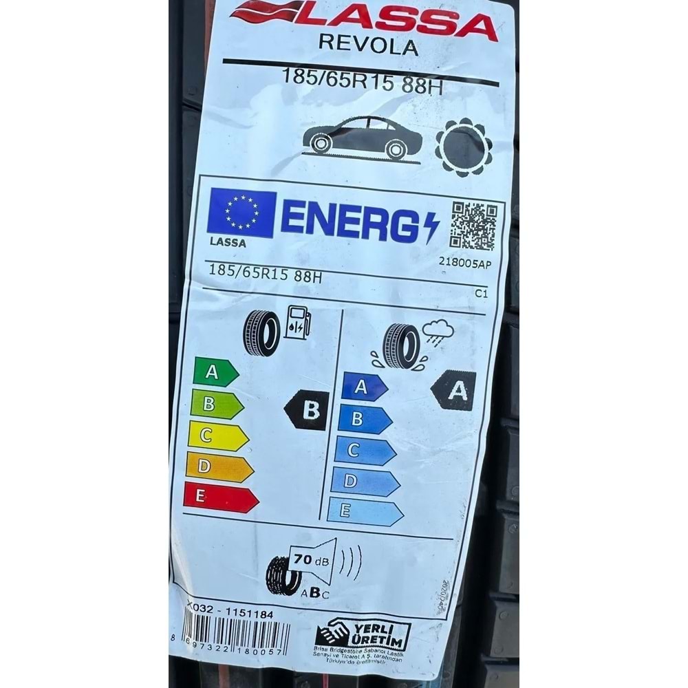 LASSA 185/65R15 88 H REVOLA (B-A-70) ELT LASTİK 2024
