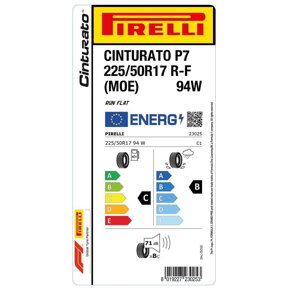 PİRELLİ 225/50R17 94W R-F CINTURATO P7 (MOE) (C-B-71) MERCEDES LASTİK 2025