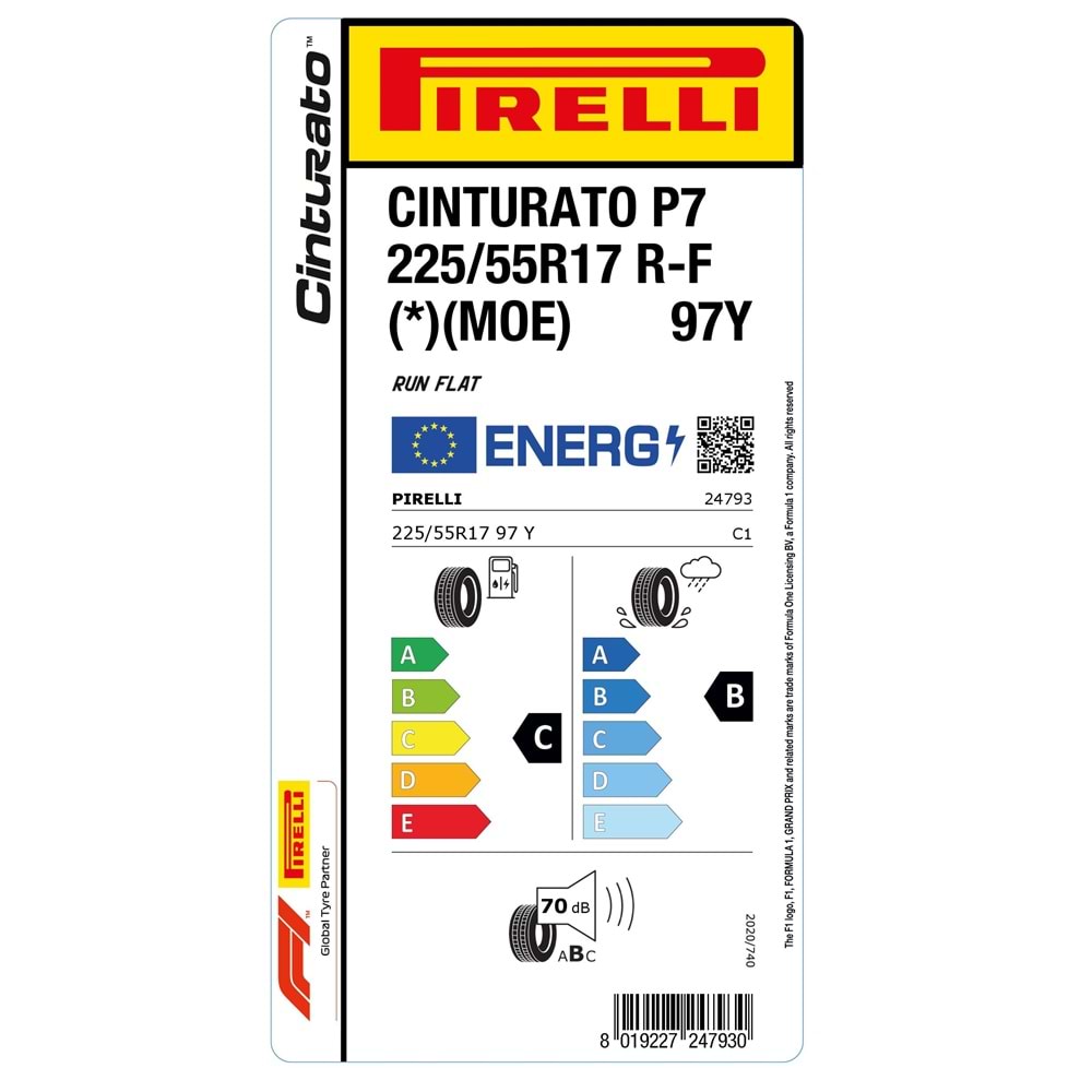 PİRELLİ 225/55R17 97Y R-F (*)(MOE) CINTURATO P7 BMW MERCEDES (C-B-70) LASTİK 2025