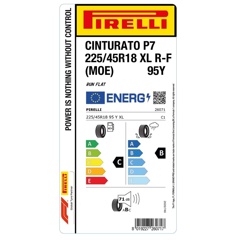 PİRELLİ 225/45R18 95Y XL r-f (MOE) CINTURATO P7 (C-B-71) LASTİK 05/26