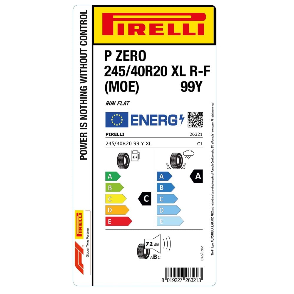 PİRELLİ 245/40R20 99Y XL r-f (MOE) MERDECES PZERO (C-A-72) LASTİK 20/25