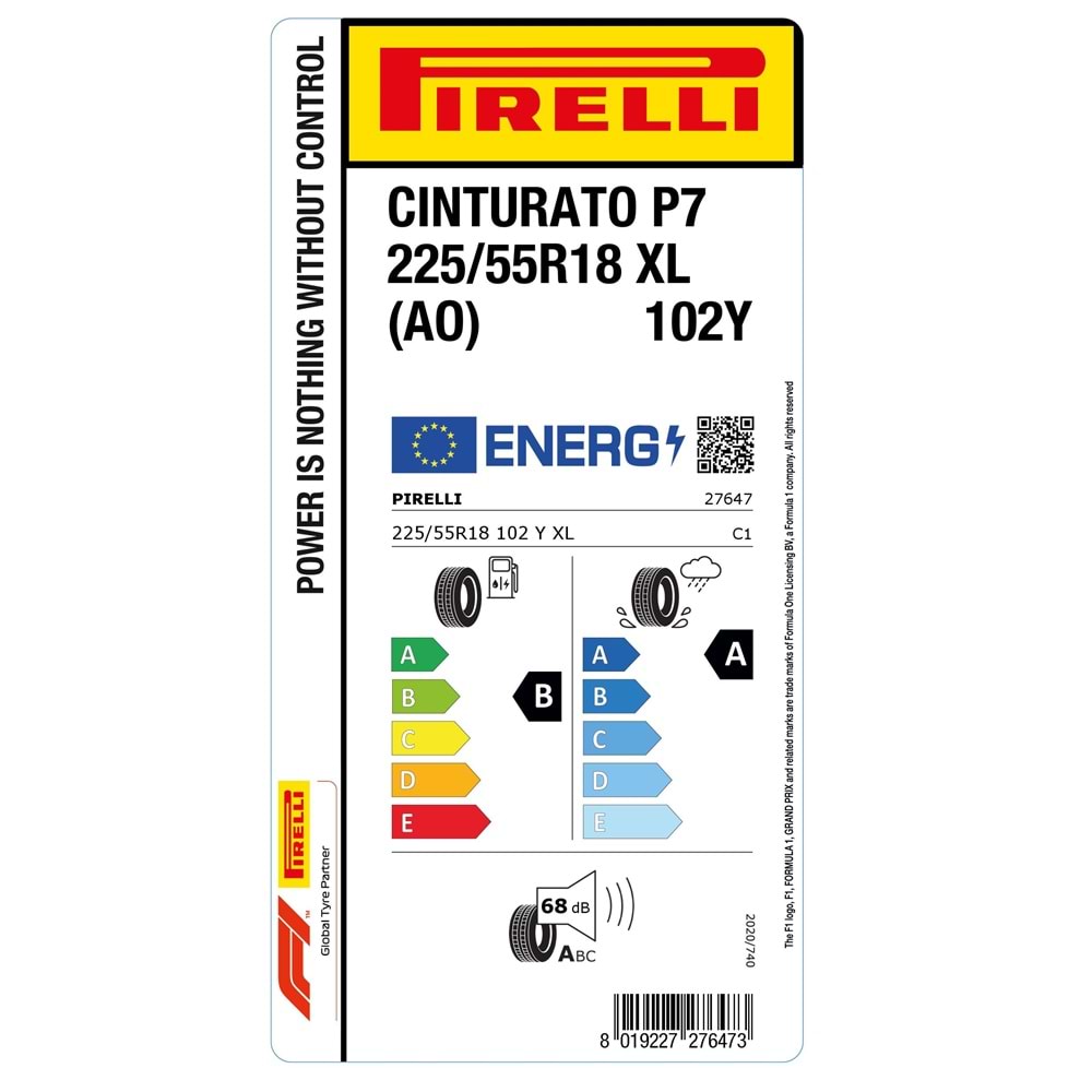 PİRELLİ 225/55R18 102Y XL XL (AO) CINTURATO P7 (B-A-68) LASTİK 2025