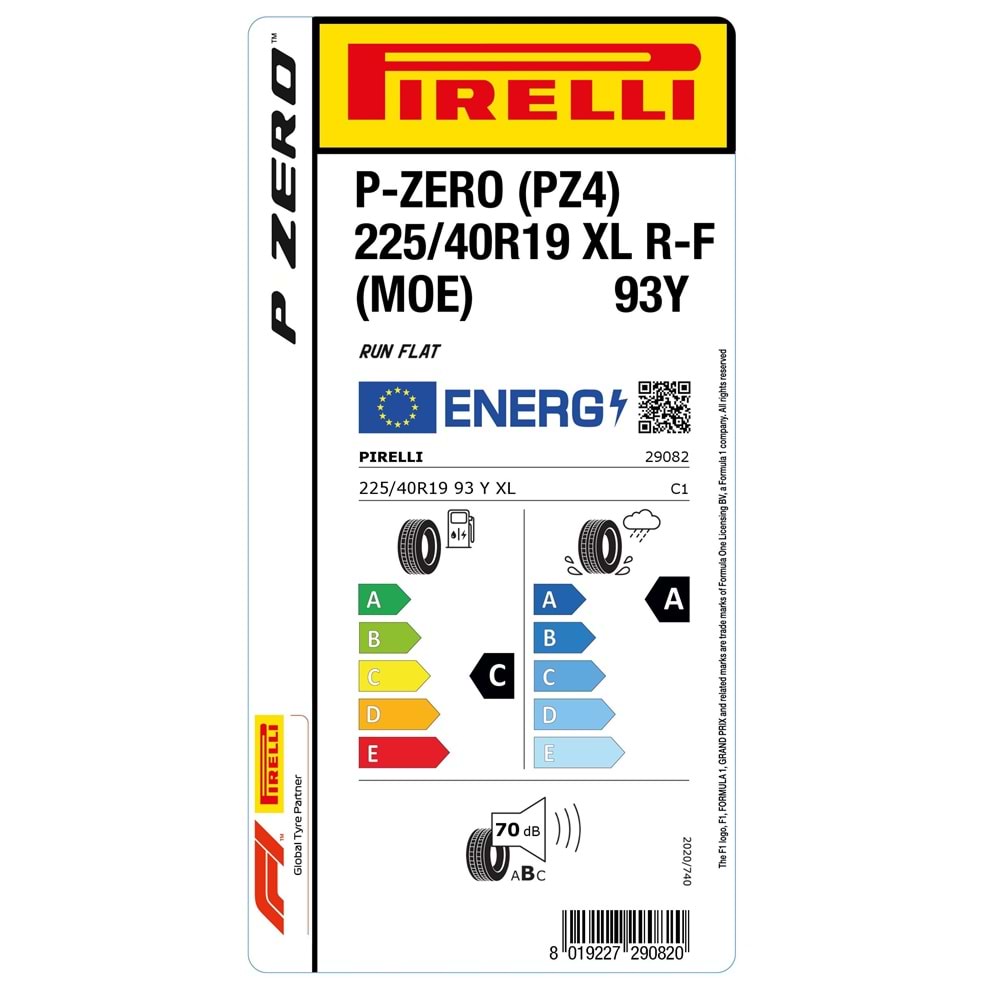 PİRELLİ 225/40R19 93Y XL R-F P-ZERO (MOE) (PZ4) (C-A-70) MERCEDES LASTİK 2025