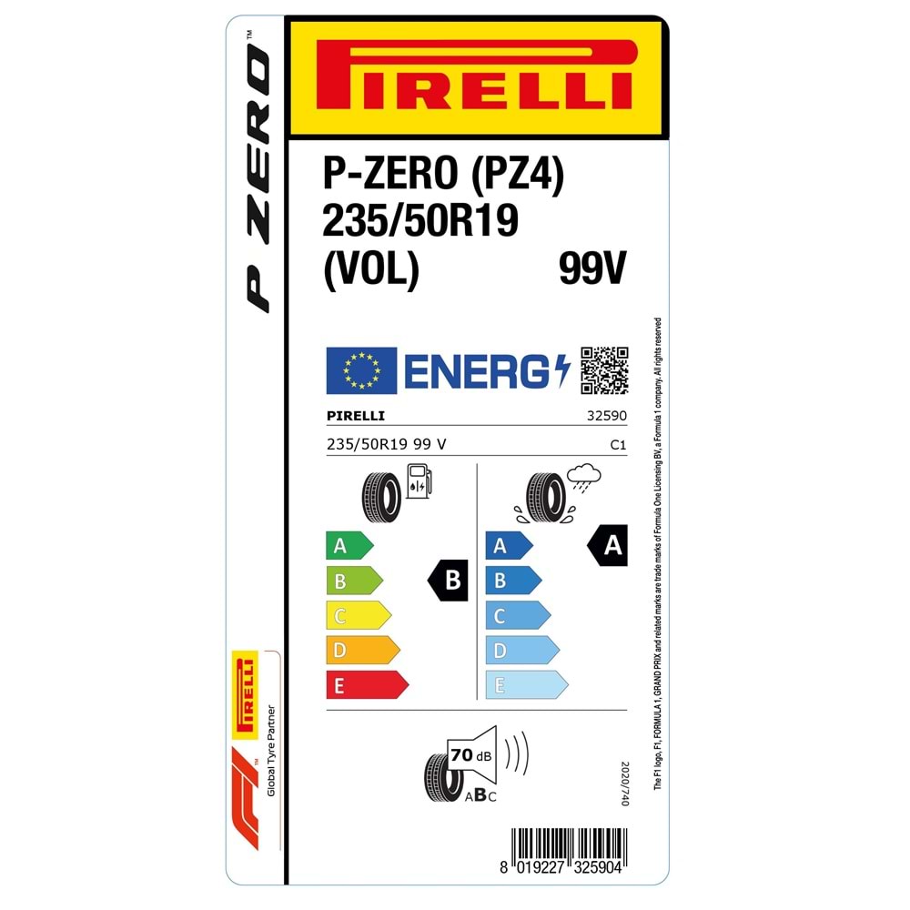 PİRELLİ 235/50R19 99V P-ZERO (VOL) (PZ4) (B-A-70) VOLVO LASTİK 2025