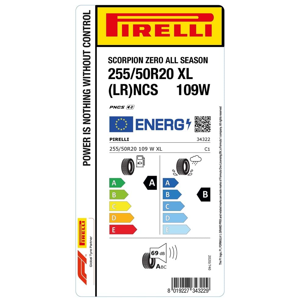 PİRELLİ 255/50R20 109W XL (LR)ncs SCORPION ZERO ALL SEASON (A-B-69) LASTİK