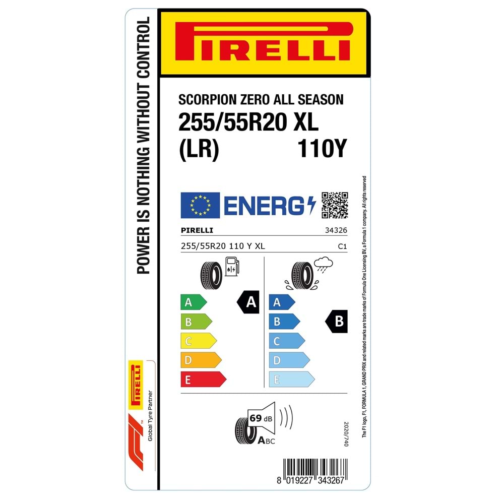 PİRELLİ 255/55R20 110Y XL (LR) SCORPION ZERO ALL SEASON (A-B-69) LASTİK
