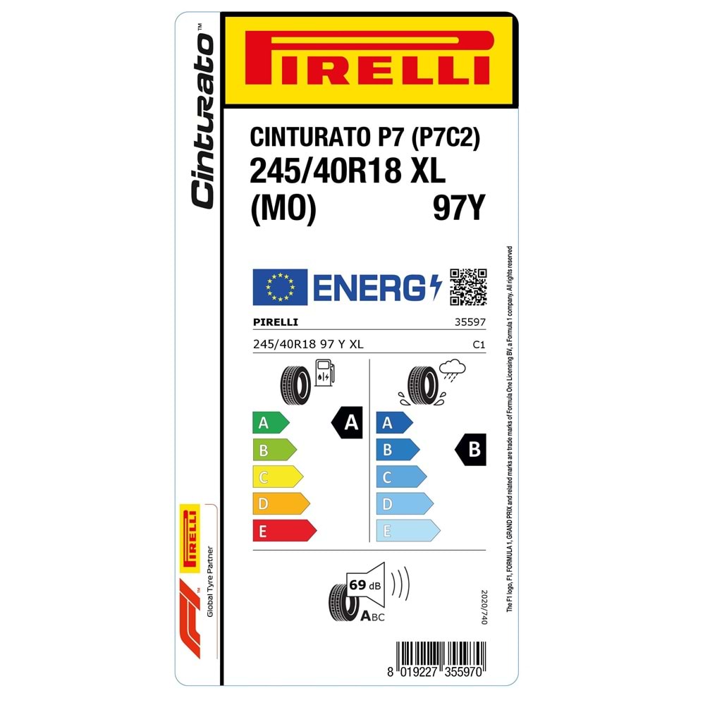 PİRELLİ 245/40R18 97Y XL (MO) CINTURATO P7 (P7C2) LASTİK 2025