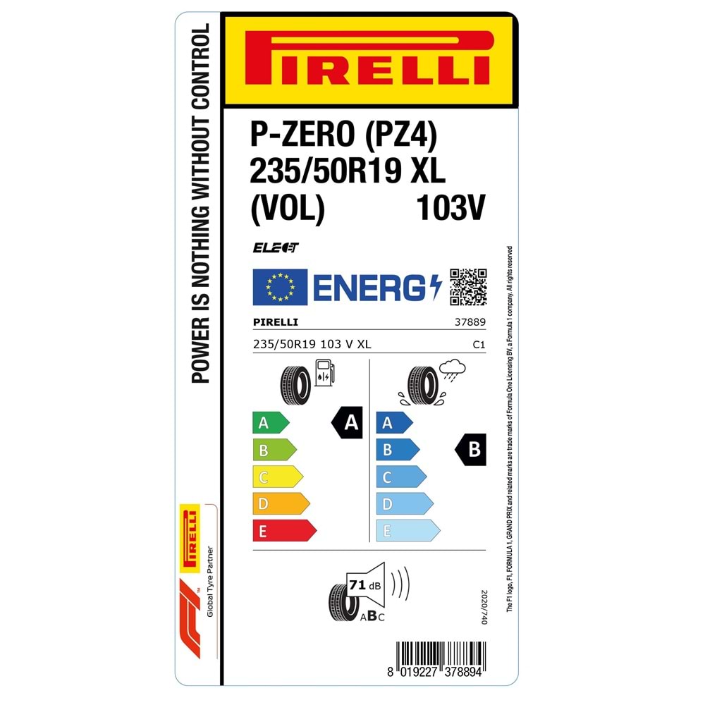 PİRELLİ 235/50R19 103V XL (VOL) elt L.S. VOLVO (A-B-71) P-ZERO (PZ4) LASTİK 51/25