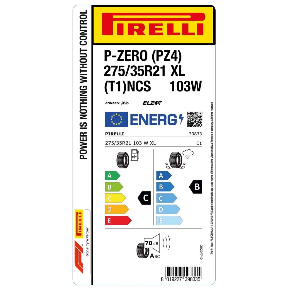 PİRELLİ 275/35R21 103W XL T1 NCS ELT L.S. P-ZERO (PZ4)(C-B-A) LASTİK
