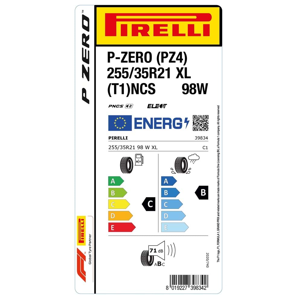 PİRELLİ 255/35R21 98W XL (T1) NCS ELT TESLA P-ZERO (PZ4) (C-B-71) LASTİK 2025