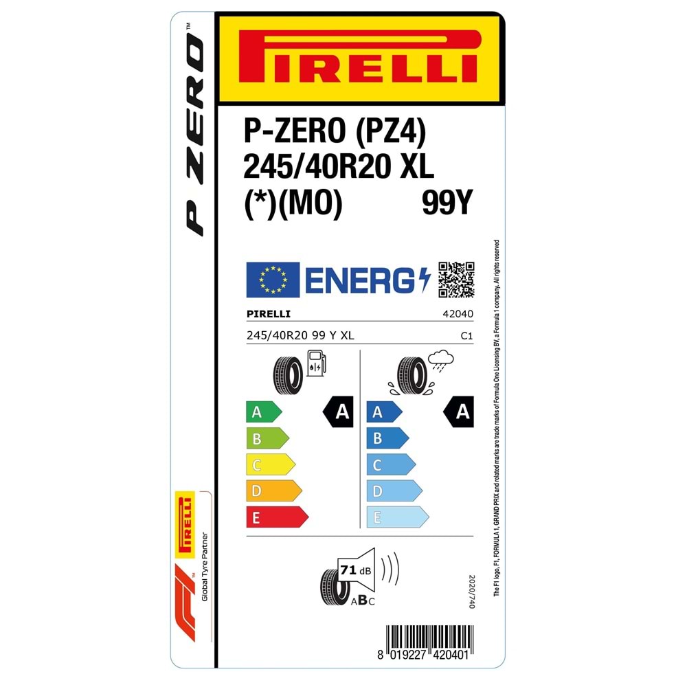 PİRELLİ 245/40R20 99Y XL (*)(MO) S.C. P-ZERO (PZ4) (A-A-71) BMW - MERCEDES LASTİK 2025