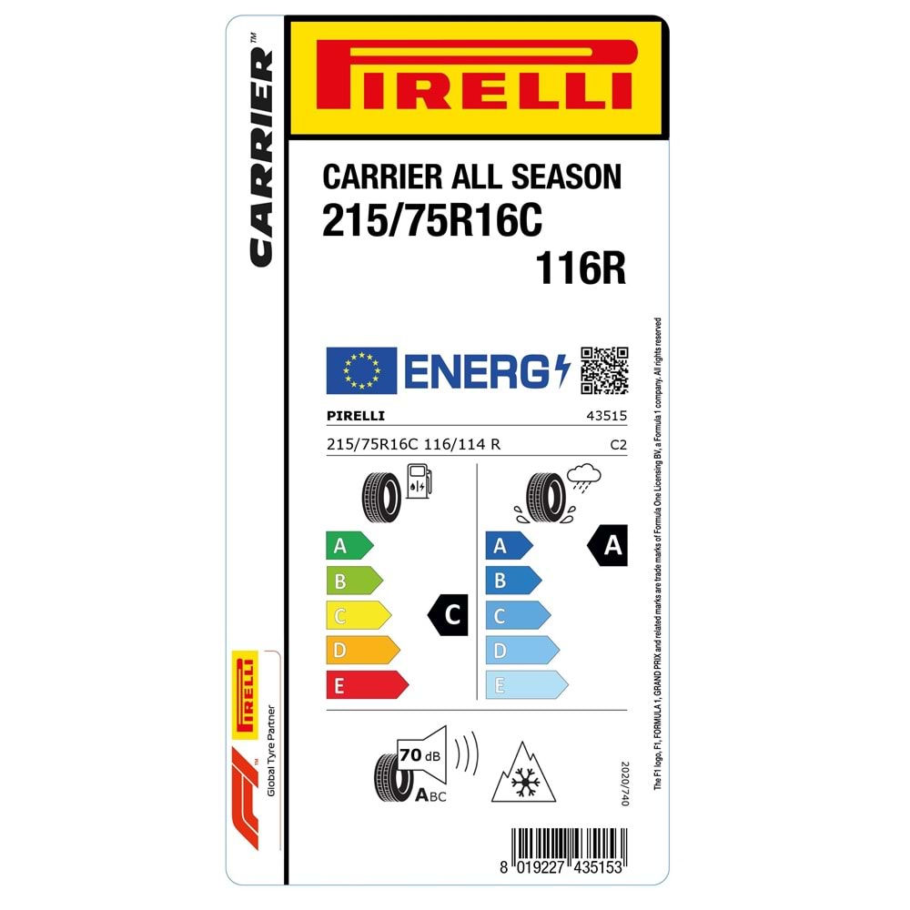 PİRELLİ 215/75R16C 116R CARRIER ALL SEASON (C-A-70) LASTİK 2025