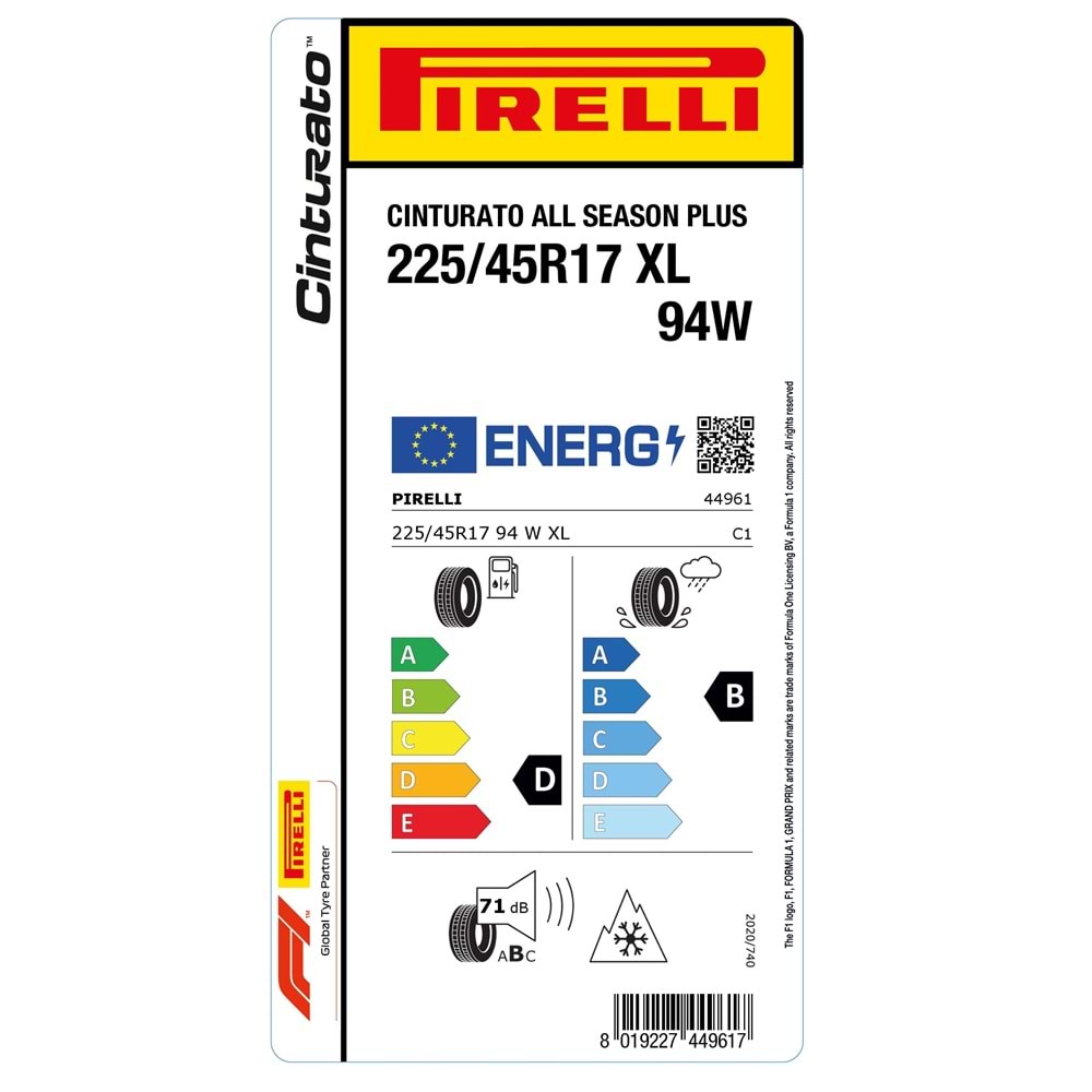 PİRELLİ 225/45R17 94W CINTURATO ALL SEASON PLUS (D-B-71) LASTİK 2025