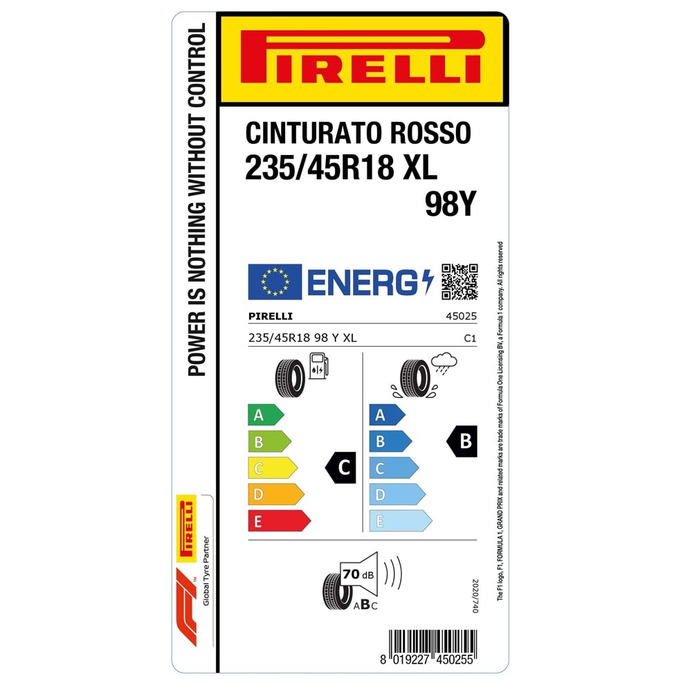 PİRELLİ 235/45R18 98Y XL CINTURATO ROSSO (C-B-70) LASTİK 2025