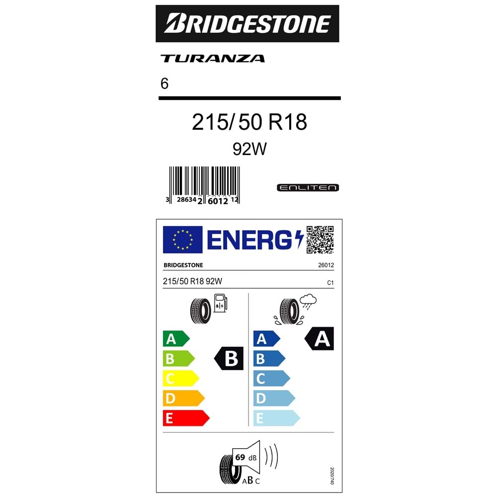 BRİDGESTONE 215/50R18 92W TURANZA 6 (B-A-69) LASTİK 2024