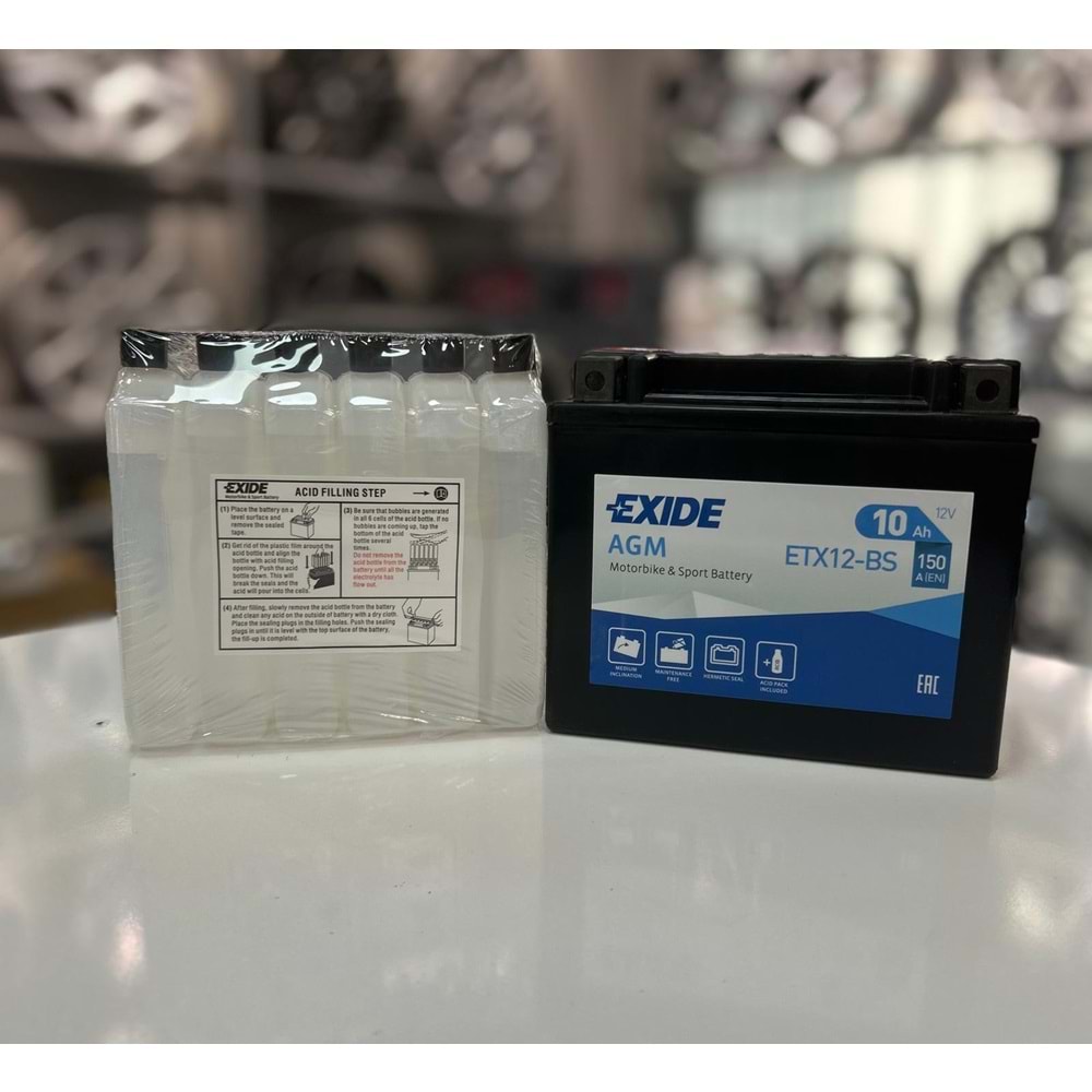 EXIDE AKÜ DRY AGM MTC 10AH 150CCA TERS TIRNAKSIZ MOTORSİKLET AKÜSÜ
