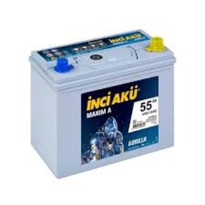 İNCİ AKÜ 12 55 AH 430 EN MAXİM A GORİLLA NS60 TERS KUTUP HONDA AKÜ
