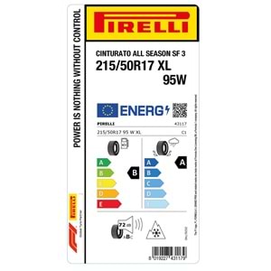 PİRELLİ 215/50R17 95W XL CINTURATO ALL SEASON SF3 (B-A-72) LASTİK 18/26