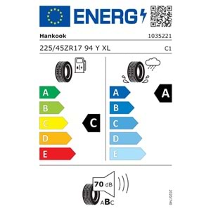 HANKOOK 225/45R17 94Y XL VENTUS EVO K137 (C-A-70) LASTİK 2025