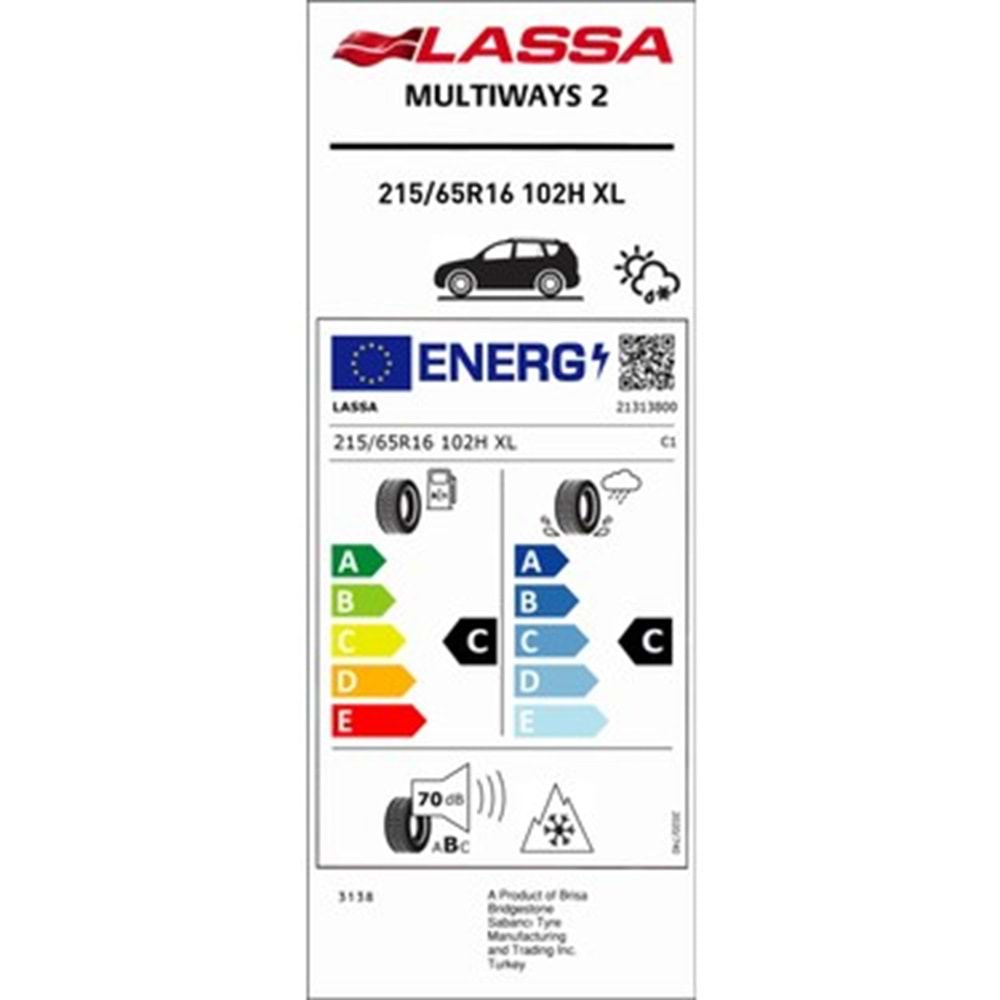 LASSA 215/65R16 102 H XL MULTİWAYS 2 (C-C-70) LASTİK 2024
