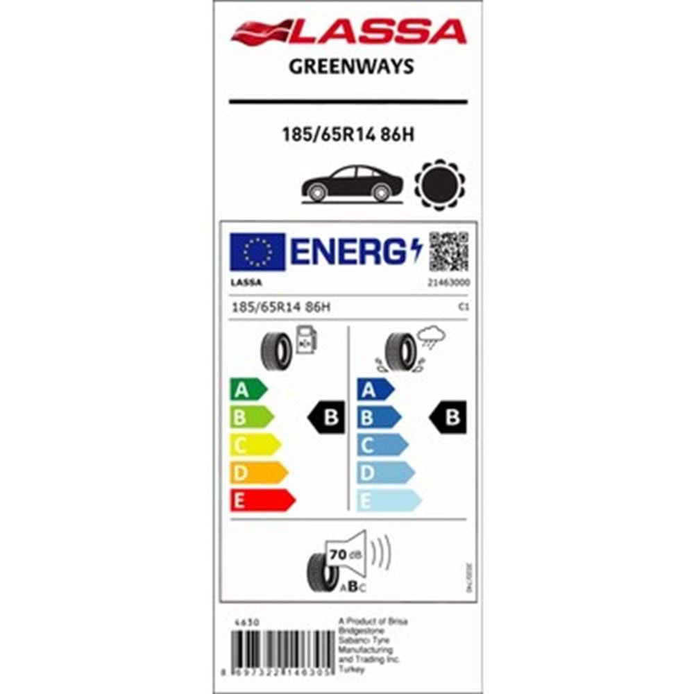 LASSA 185/65R14 86 H GREENWAYS (D-C-69) LASTİK 2024