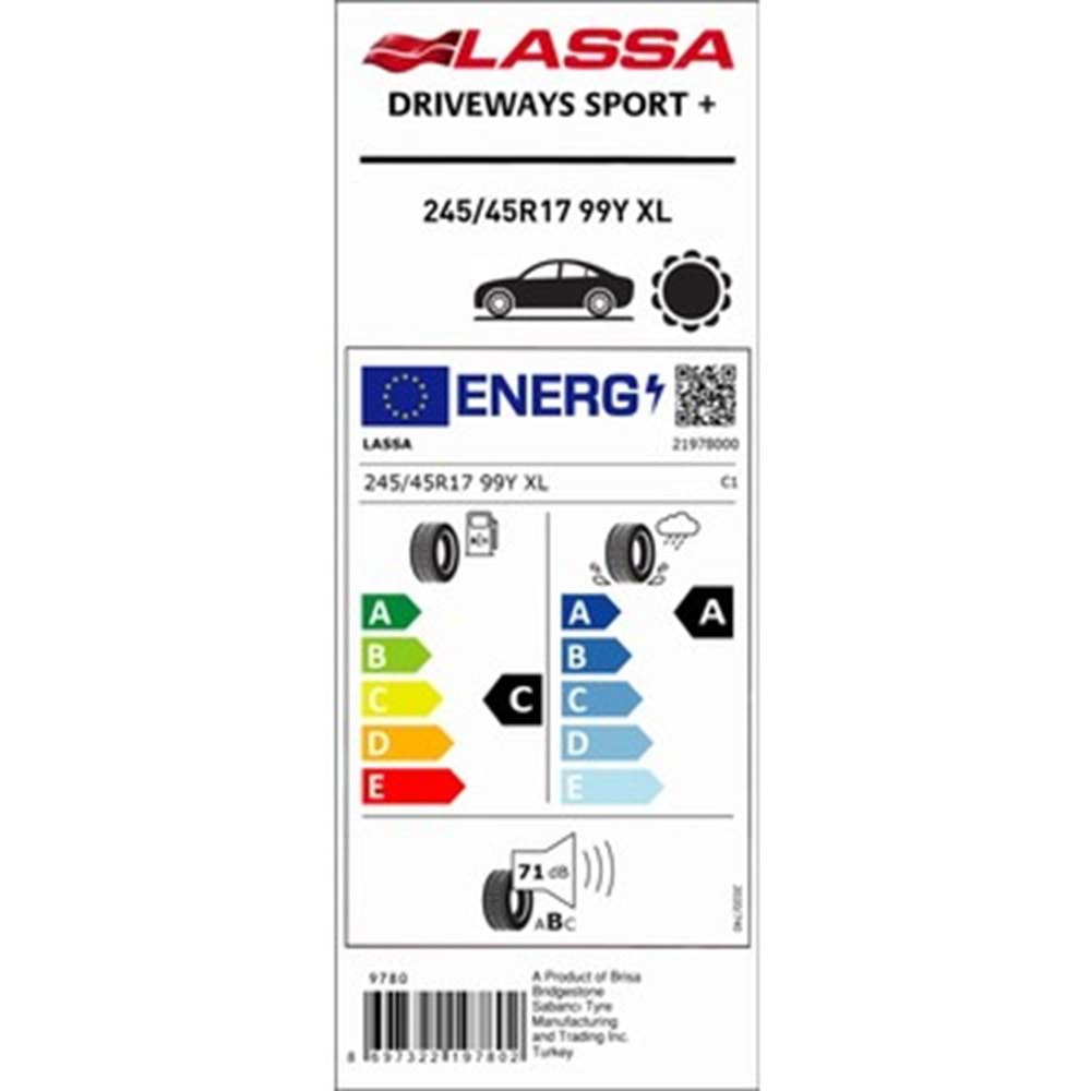 LASSA 245/45R17 99Y XL DRIVEWAYS SPORT + (C-A-71) LASTİK 2025