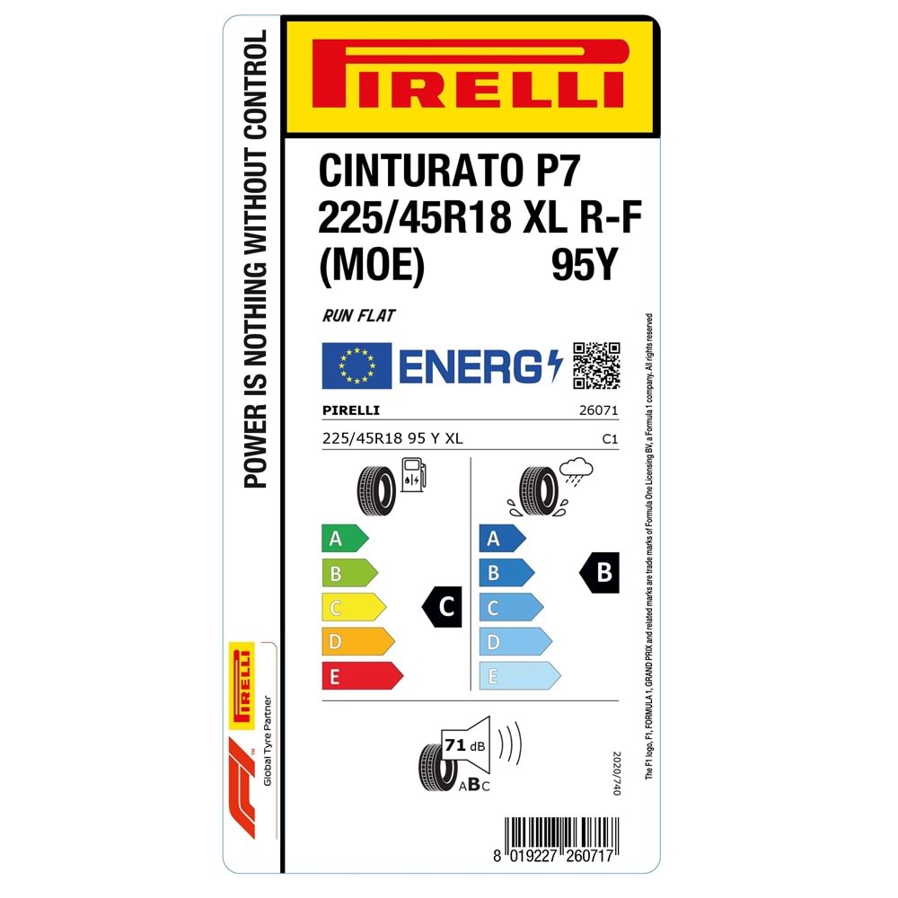 PİRELLİ 225/45R18 95Y XL r-f (MOE) CINTURATO P7 (C-B-71) LASTİK 2025