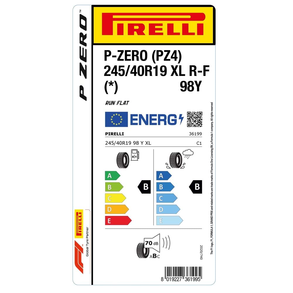 PİRELLİ 245/40R19 98Y XL R-F P-ZERO(*) (PZ4) (B-B-70) BMW LASTİK 08/25