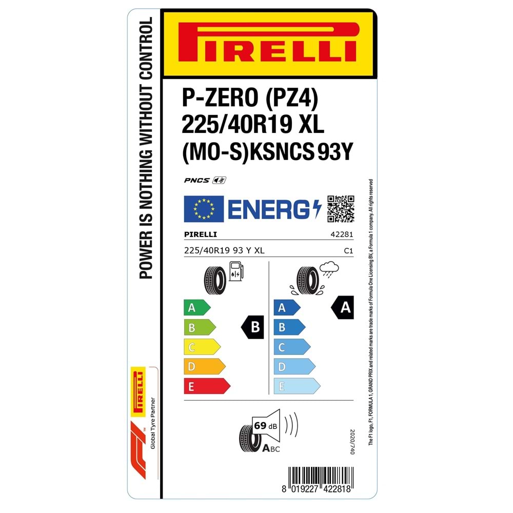 PİRELLİ 225/40R19 93Y XL (MO-S)KSncs S.C. MERCEDES P-ZERO (PZ4) (B-A-69) LASTİK