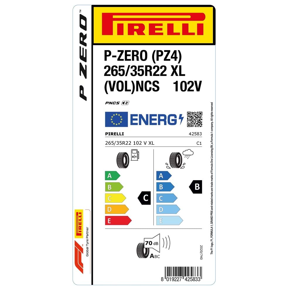 PİRELLİ 265/35R22 102V XL (VOL) P-ZERO (PZ4) VOLVO POLESTAR (C-B-70)