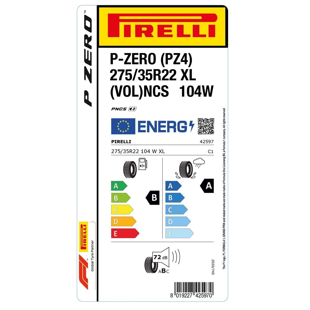 PİRELLİ 275/35R22 104W XL (VOL) P-ZERO (PZ4) VOLVO POLESTAR (B-A-72) LASTİK 2025