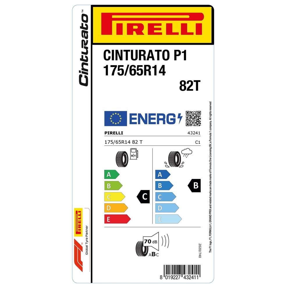 PİRELLİ 175/65R14 82T P1 CiNTURATO (C-B-70) LASTİK 2025