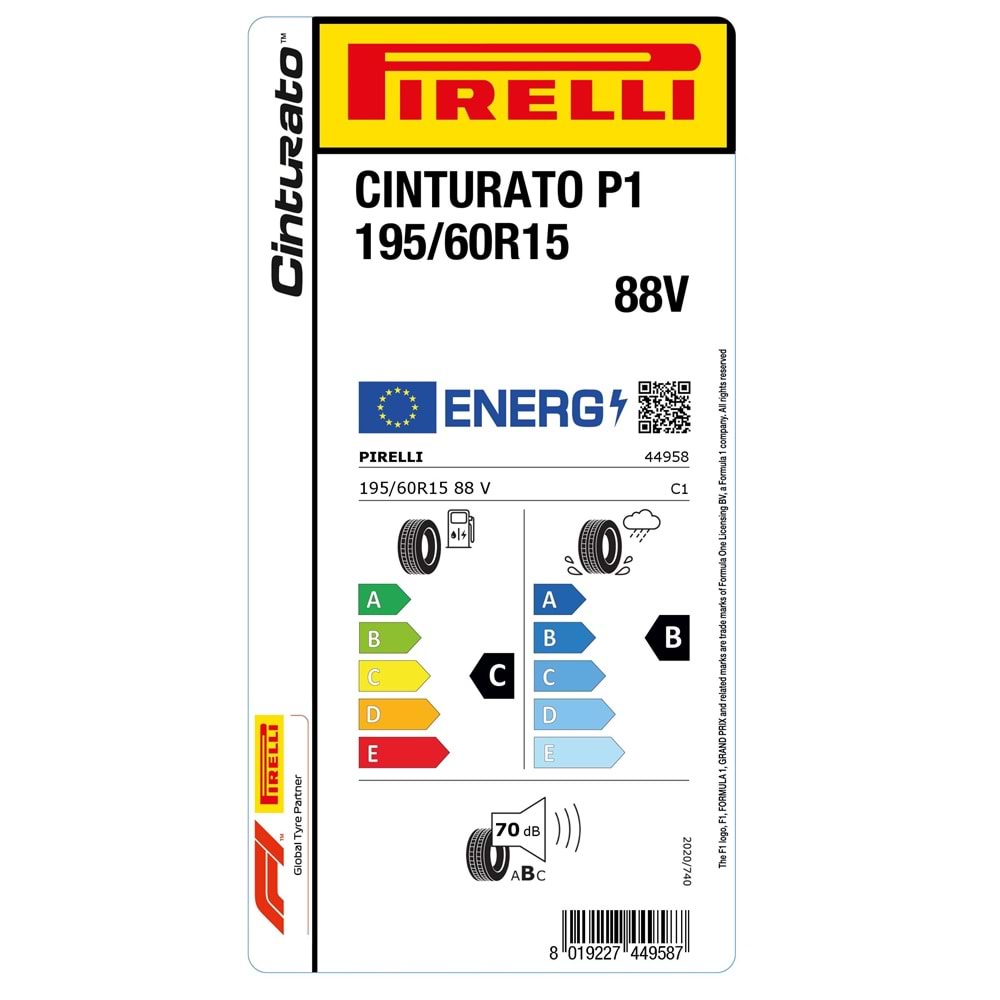 PİRELLİ 195/60R15 88V P1 CİNTURATO (D-B-70) LASTİK 2025
