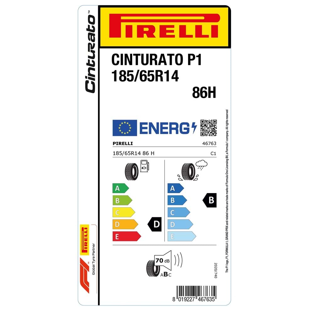 PİRELLİ 185/65R14 86H CINTURATO P1 (D-B-70) LASTİK 19/25