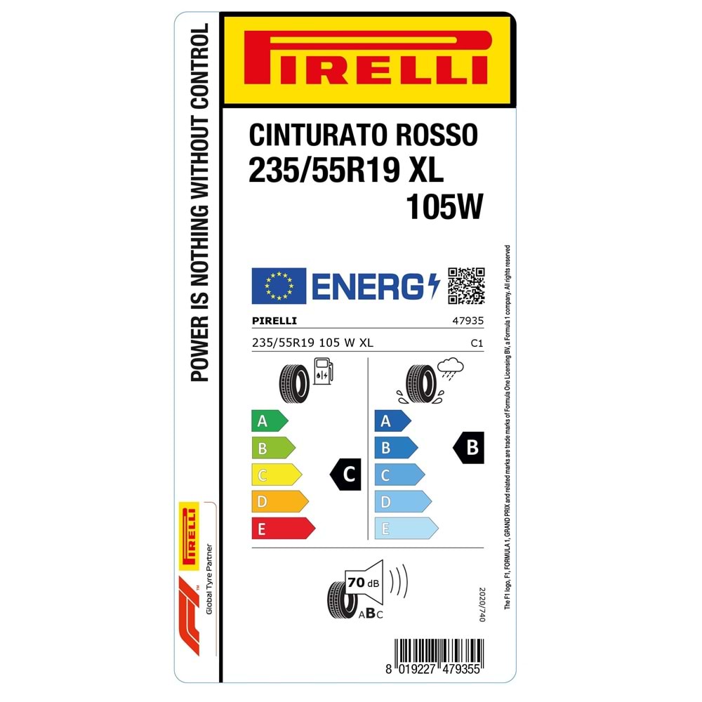 PİRELLİ 235/55R19 105W XL CINTURATO ROSSO (C-B-70) LASTİK 2025