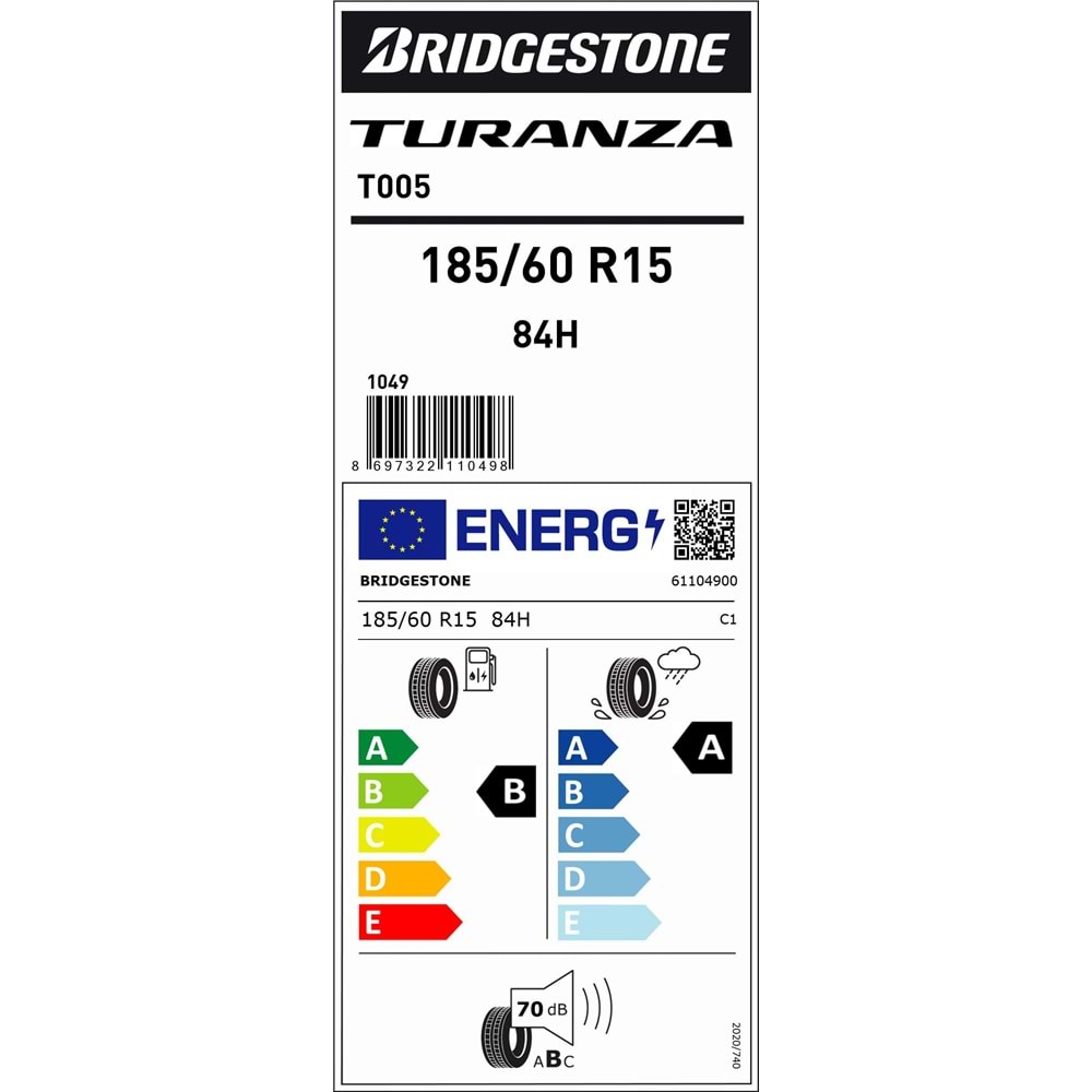 BRİDGESTONE 185/60R15 84 H T005 (B-A-70) LASTİK 2025