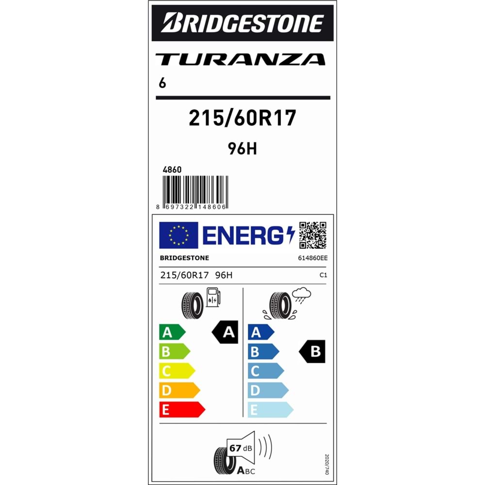 BRİDGESTONE 215/60R17 96 H TURANZA 6 (B-A-71) LASTİK 13/24