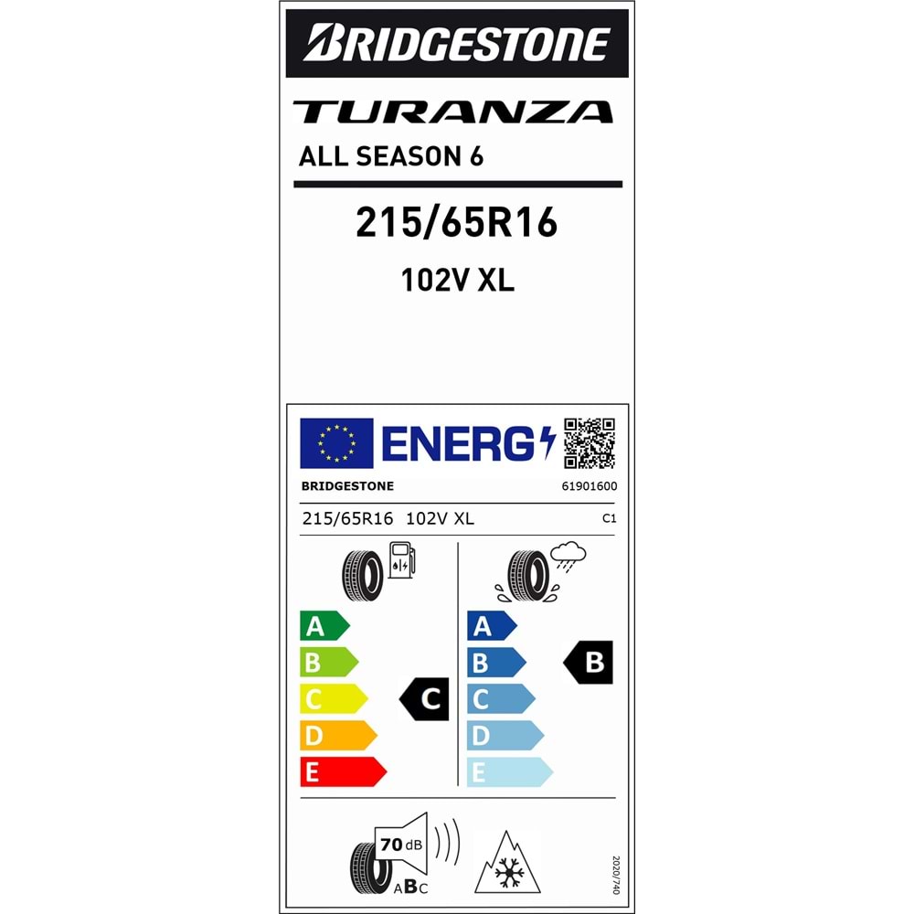 BRİDGESTONE 215/65R16 102V XL TURANZA ALL SEASON 6 (C-B-70) LASTİK 2025