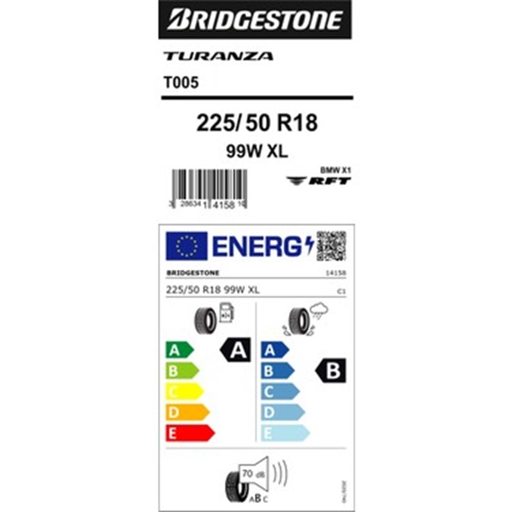 BRİDGESTONE 225/50R18 99W XL TURANZA 6 (B-A-69) LASTİK 2025