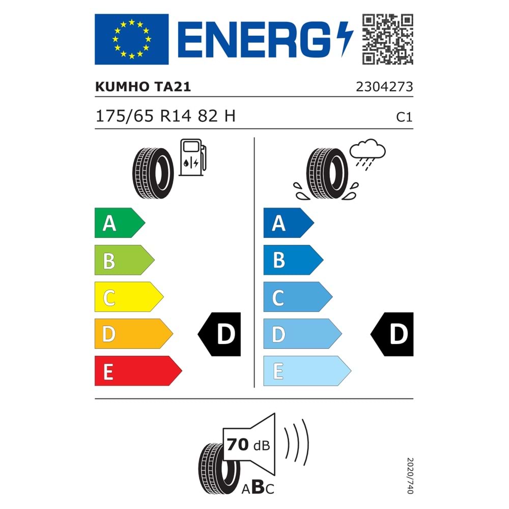 KUMHO 175/65R14 SOLUS TA21 (D-D-71) LASTİK 01/23